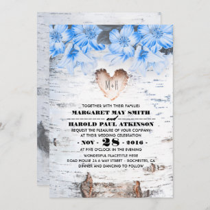 Invitation Birch Tree Bark Heart Mariage campagnard rustique