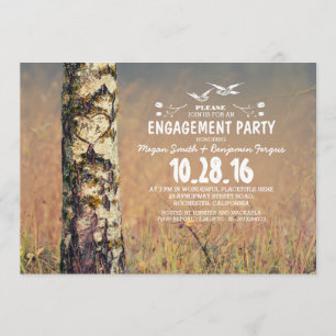Invitation Birch tree & coeur d'amour fête d'engagement rusti