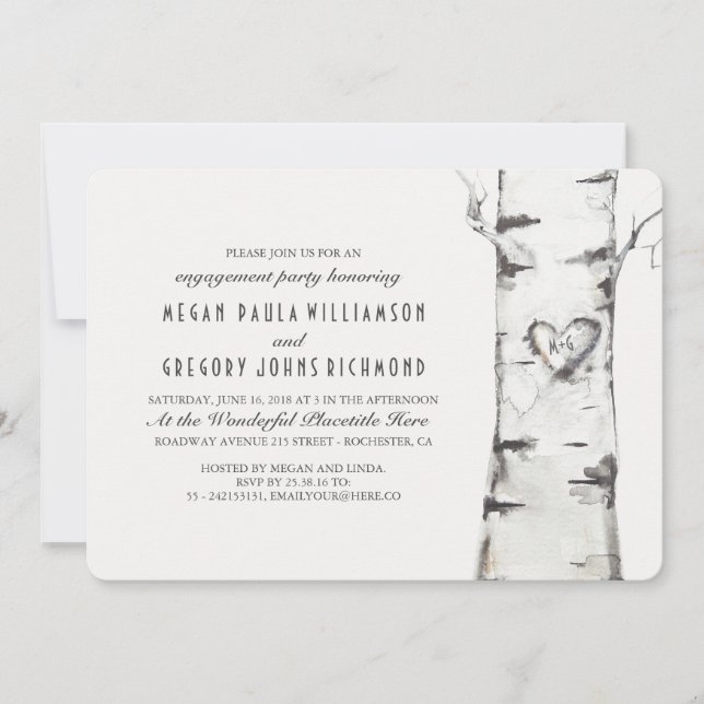 Invitation Birch Tree Rustic Engagement Party (Devant)