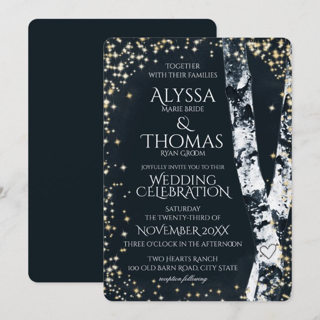 Invitation Birch Trees et Mariage étincelant (Devant / Derrière)