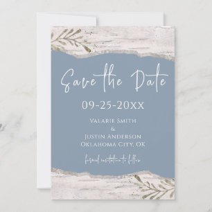 Invitation Birch Wood Dust Blue Wedding Enregistrer la date