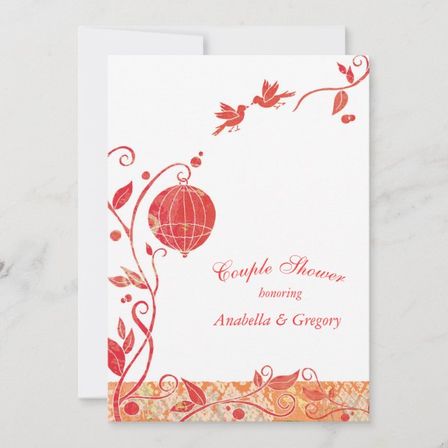 Invitation Bird Cage Birds Mariage Couple's Shower (Devant)