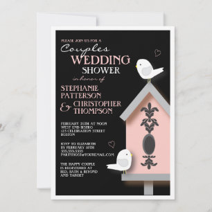 Invitation Bird Couple Damask Birdhouse Couples Douche