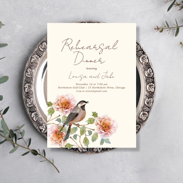 Invitation Bird in Flowering Branches Rehearsal Dinner (Créateur téléchargé)