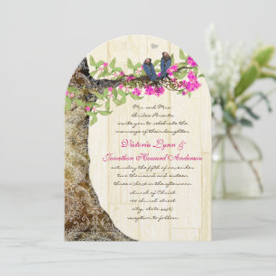 Invitation Birdcage Pink Navy Vintage Birds Wedding Damask