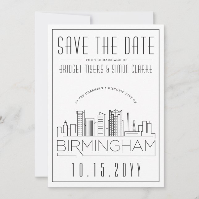 Invitation Birmingham Mariage Styliszed Skyline Enregistrer l (Devant)