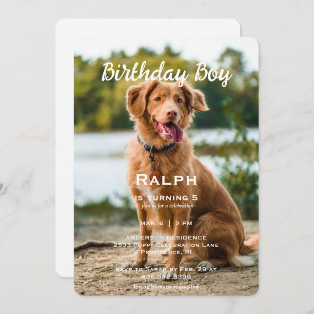 Invitation Birthday Boy Pet Photo Anniversaire Party (Devant / Derrière)