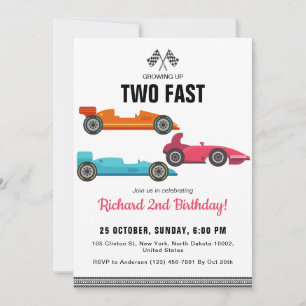 Invitation Birthday Boy Two Fast Race Car Theme Party