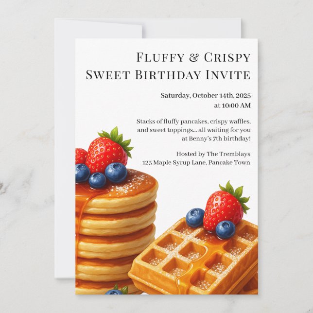 Invitation Birthday Brunch Party | Pancakes & waffles  (Devant)