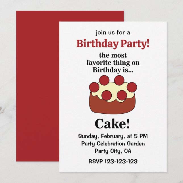 Invitation Birthday Cake Party (Devant / Derrière)