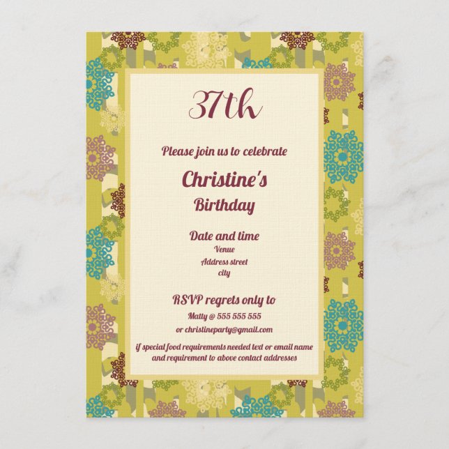 Invitation Birthday Celebration Urban Floral Pattern (Devant)