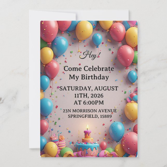 Invitation Birthday Celebration With Balloons (Devant)