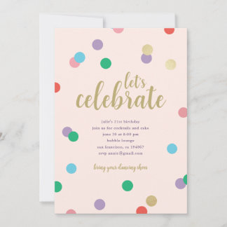 Invitation Birthday Confetti Peachy Pink Party Invite