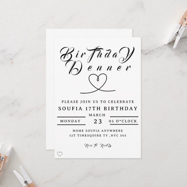 Invitation Birthday Dinner Invitation, Editable Birthday Dinn (Devant/Arrière en situation)