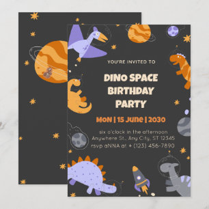 Invitation Birthday  Dino Space  for Boys Editable