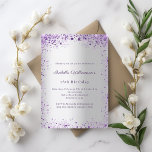 Invitation Birthday silver purple glitter<br><div class="desc">A girly and feminine 21st (or any age) birthday party invitation. On front: A trendy faux silver looking background. Decorated with dark purple and violet faux glitter, sparkles. Personalize and add a name, party details. The name is written with a hand lettered style script, purple colored letters. Back: faux silver...</div>