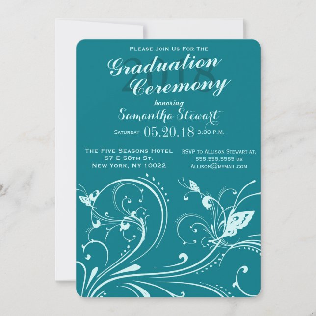 Invitation Biscay Bay & Mint Swirls & Butterflies (Devant)