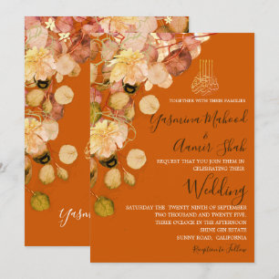 Invitation Bismillah islamique brûlé Orange Mariage floral