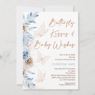 Invitation Bisous bleu beige floral Baby shower Bisous