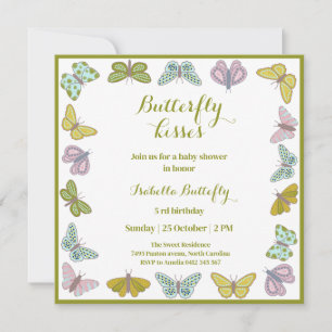 Invitation Bisous de papillon Fête prénatale pour bébé fille
