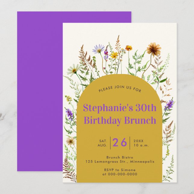 Invitation Bistro moderne Fleur sauvage Boho Frame 30e annive (Devant / Derrière)