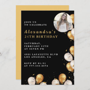 Invitation Black 24e anniversaire Gold Balloon Pho