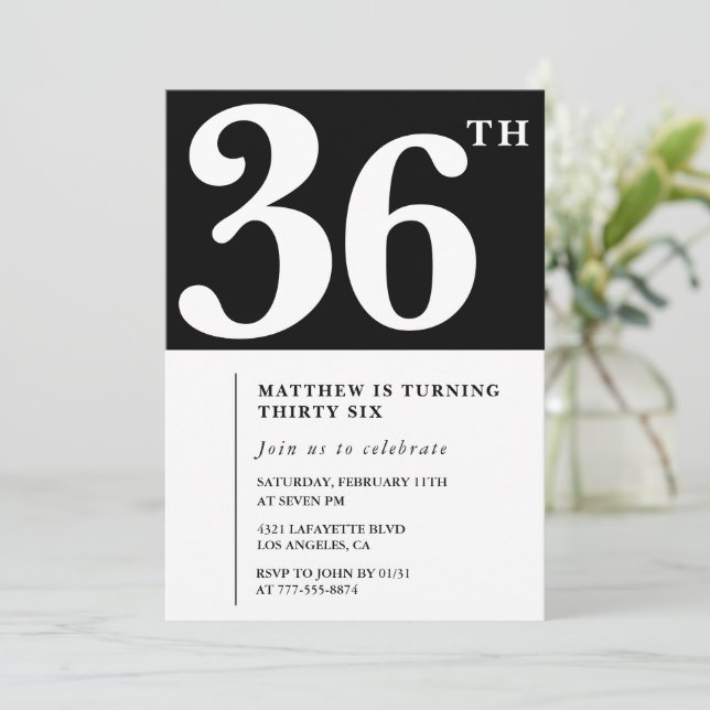 Invitation Black 36e anniversaire Elegant Chic Sim (Debout devant)