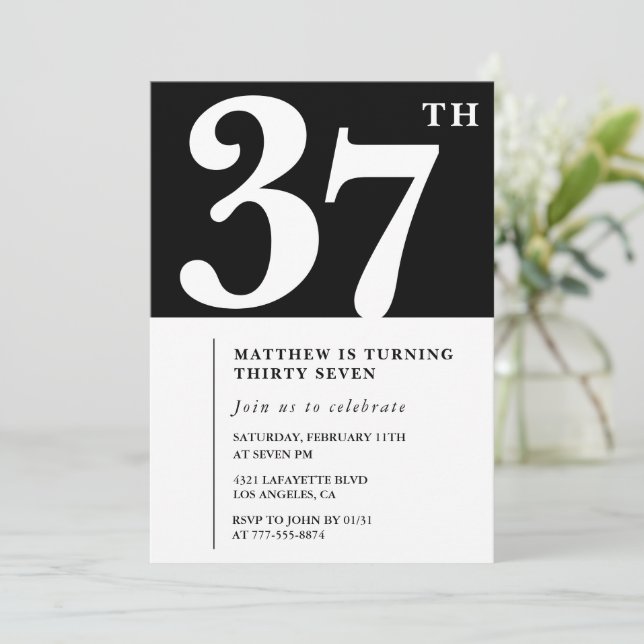 Invitation Black 37e anniversaire Elegant Chic Sim (Debout devant)