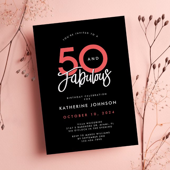 Invitation Black 50 et Fabulous Elegant 50e anniversaire (Créateur téléchargé)