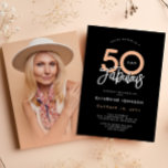 Invitation Black 50 & Fabulous 50th Birthday Party<br><div class="desc">Découvrez le raffinement avec cette invitation photo chic et moderne de 50ème anniversaire, maintenant avec un arrière - plan noir frappant et élégant pêche et de lettrage blanc. C’est un design contemporain conçu pour vous afin de vous imprégner de votre touche personnelle en ajoutant votre photo chère. L'expression "50 and...</div>
