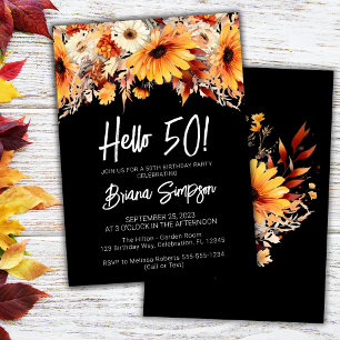 Invitation Black 50e anniversaire automne floral