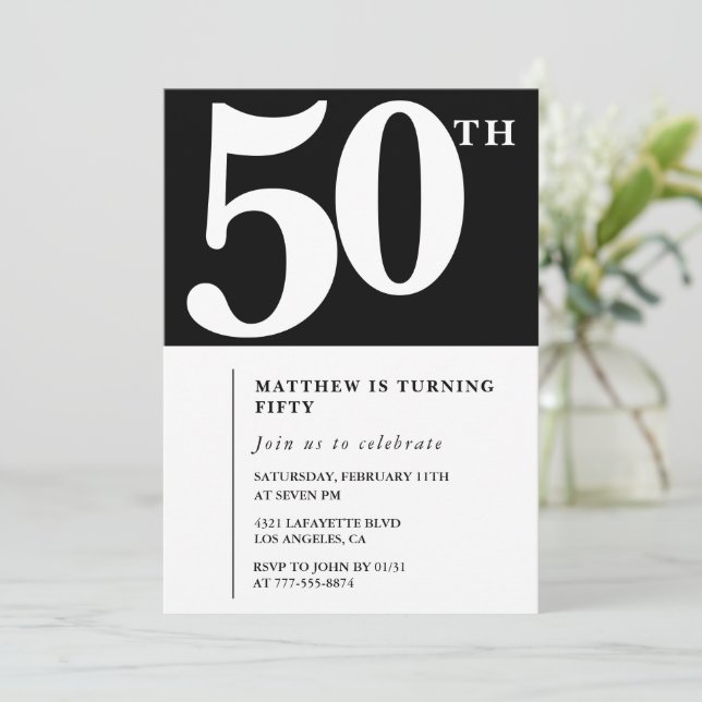 Invitation Black 50e anniversaire Elegant Chic Sim (Debout devant)
