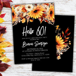 Invitation Black 60e anniversaire automne floral