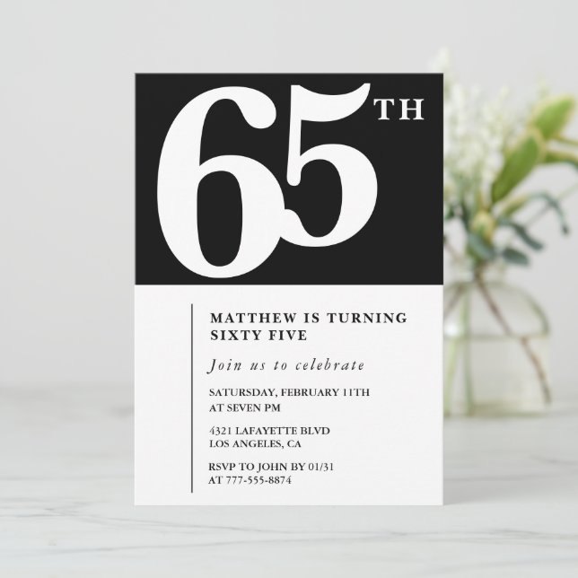 Invitation Black 65e anniversaire Elegant Chic Sim (Debout devant)