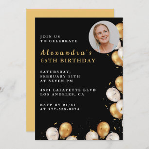 Invitation Black 65e anniversaire Gold Balloon Pho
