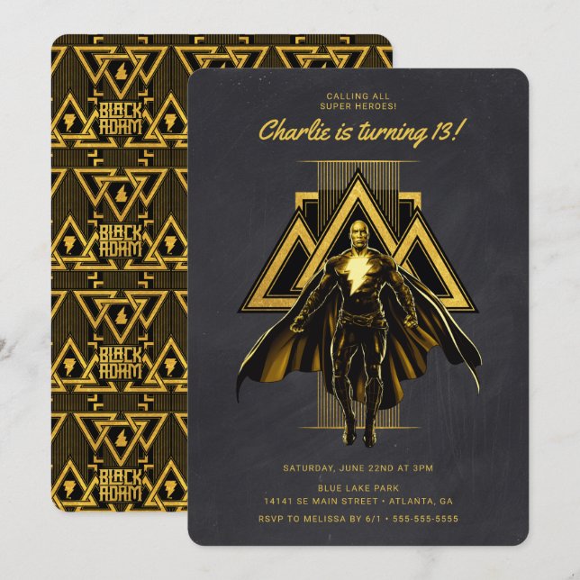 Invitation Black Adam Chalkboard Anniversaire (Devant / Derrière)