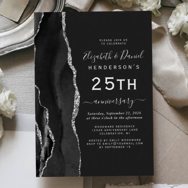 Invitation Black Agate Argent 25e Anniversaire (Créateur téléchargé)