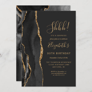 Invitation Black Agate Gold Surprise fête d'anniversaire