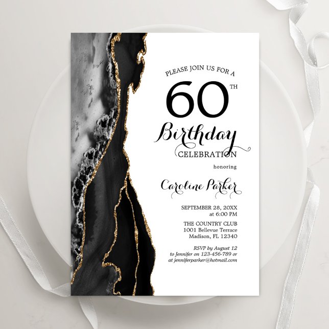 Invitation Black Agate Or Blanc 60e anniversaire (Créateur téléchargé)