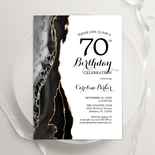 Invitation Black Agate Or Blanc 70e anniversaire (Créateur téléchargé)