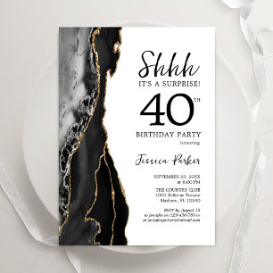 Invitation Black Agate Or Blanc Surprise 40e anniversaire