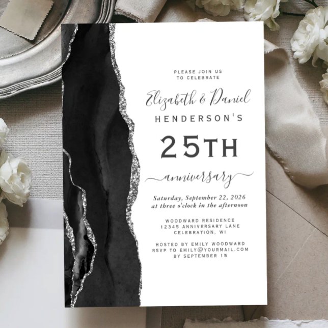 Invitation Black Agate Silver 25e Anniversaire (Créateur téléchargé)