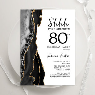 Invitation Black Agate White Gold Surprise 80e anniversaire