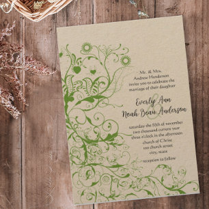 Invitation Black and Apple Green Bird Swirl Weddin