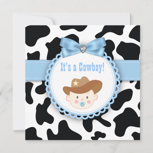 Invitation Black and Blue Cowboy Baby Boy Douche (Devant)