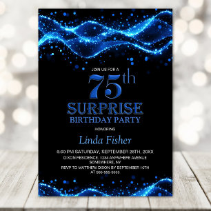 Invitation Black and Blue Surprise 75e fête d'anniversaire