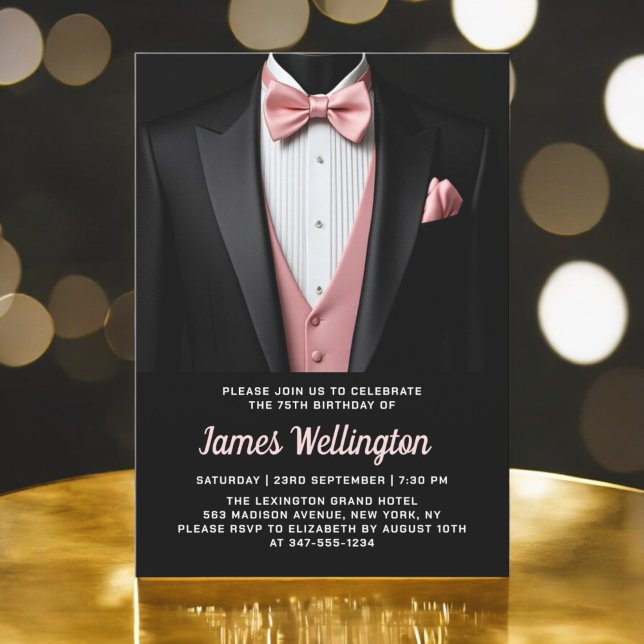 Invitation Black and Blush Pink Tuxedo Anniversaire (Créateur téléchargé)