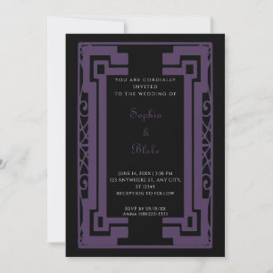 Invitation Black and Darple Purple Vintage Art Déco Mariage