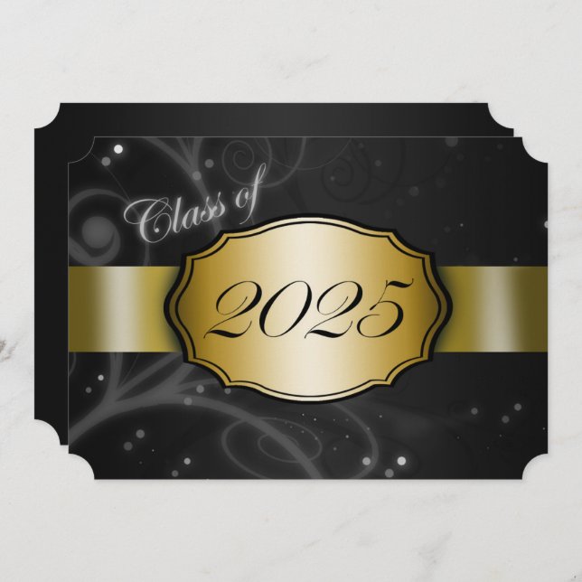 Invitation Black and Gold 2025 Graduation Party (Devant / Derrière)