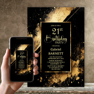 Invitation Black and Gold 21e fête d'anniversaire